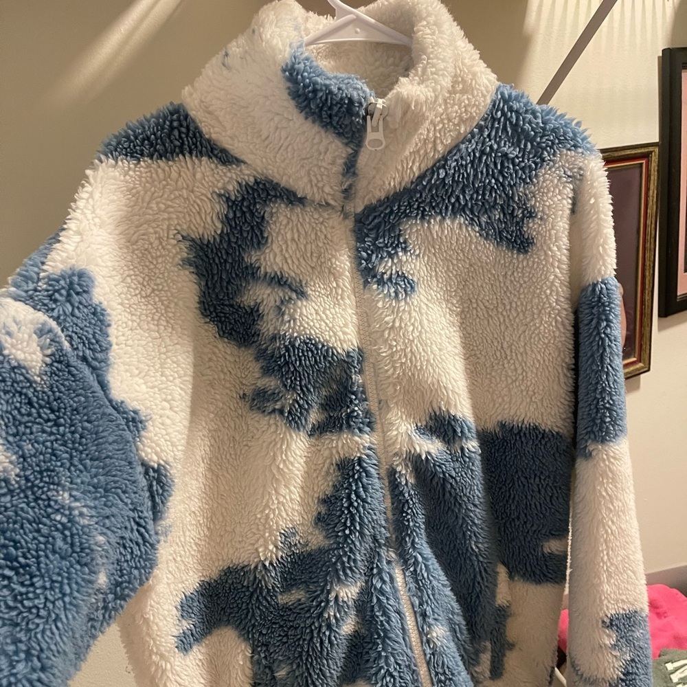 Jaded London White and Blue Cloud Oversized Sherpa Coat Originally $100